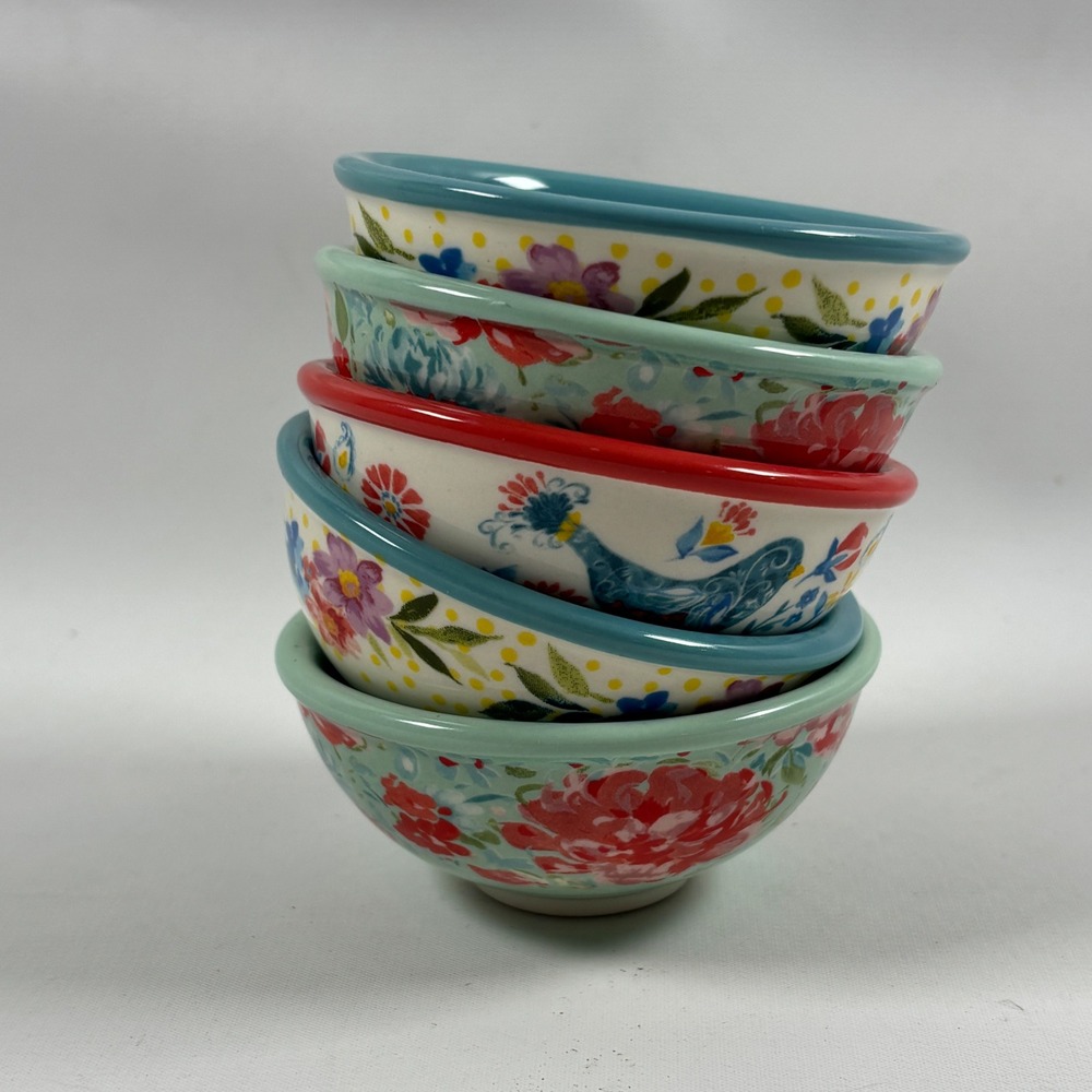 Pioneer Woman Mini Bowl Set of 5 Spice Prep Dipping Sauce Floral Blue Bird